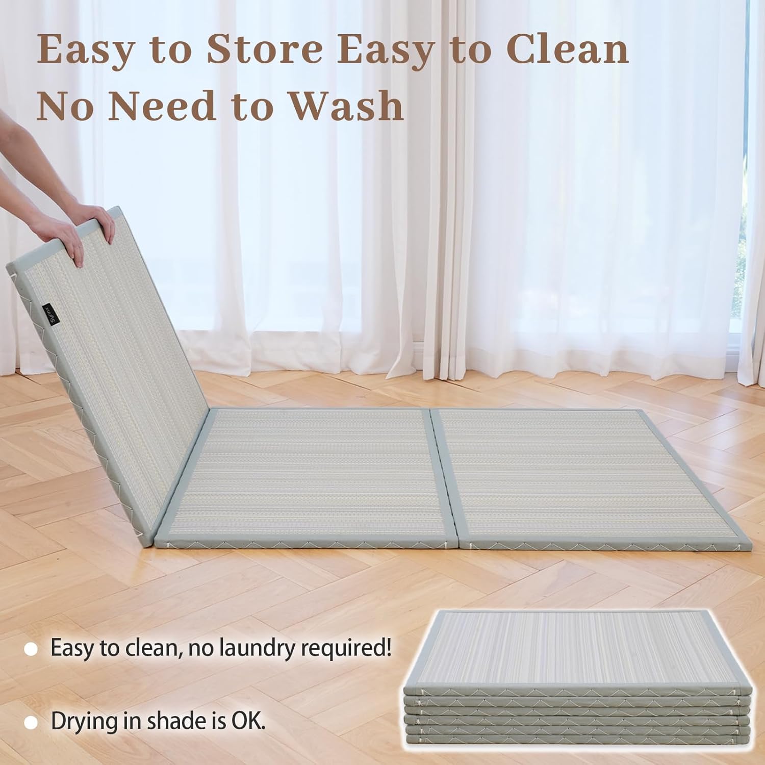 Syrinx Japanese Tatami Futon Mattress - Foldable Floor Sleeping Pad, Folding Design for Easy Portability & Storage, Moisture-Resistant Mat for Full Size Bed or Rug
