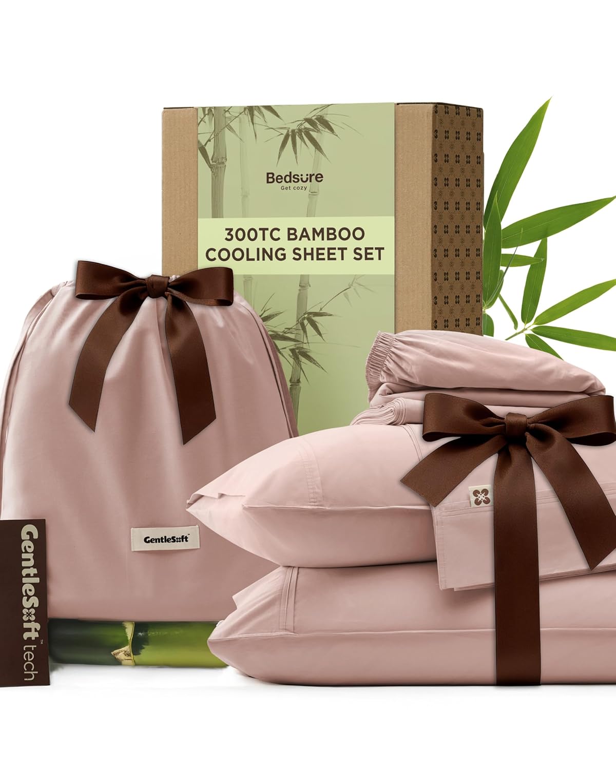 Bedsure Cooling Sheets Rayon Derived from Bamboo Cotton Blend GentleSoft Breathable King Size Sheets Set Deep Pocket Up