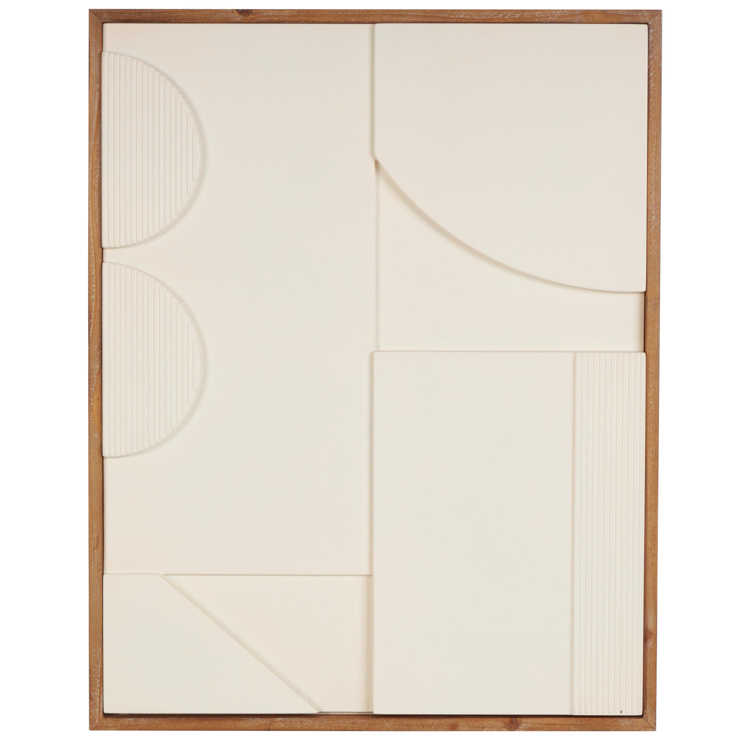 Deco 79 Wood Geometric Home Wall Decor Wall Sculpture with Brown Wood Frame, Wall Art 24" x 2" x 30", Cream