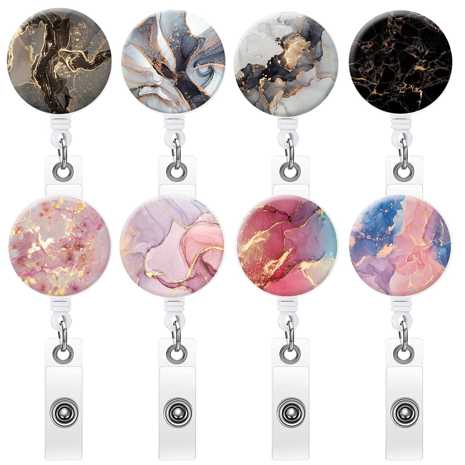 Photo 1 of **BUNDLE OF 3**  MOMOVOVO Nurse Badge Reel Decorative Badge Holder Retractable Badge Holder Carabiner MO058 0 Grey Golden Pink Marble 8pack