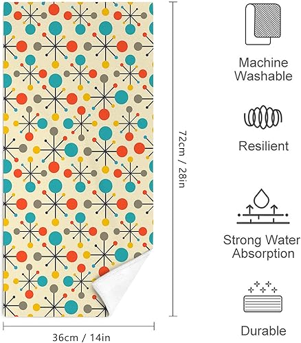 Miniatura 2 de Mid Century Fifties - Juego de 2 toallas de mano modernas atómicas retro para baño, suaves, absorbentes, amarillas, para baño, cocina, playa, spa,