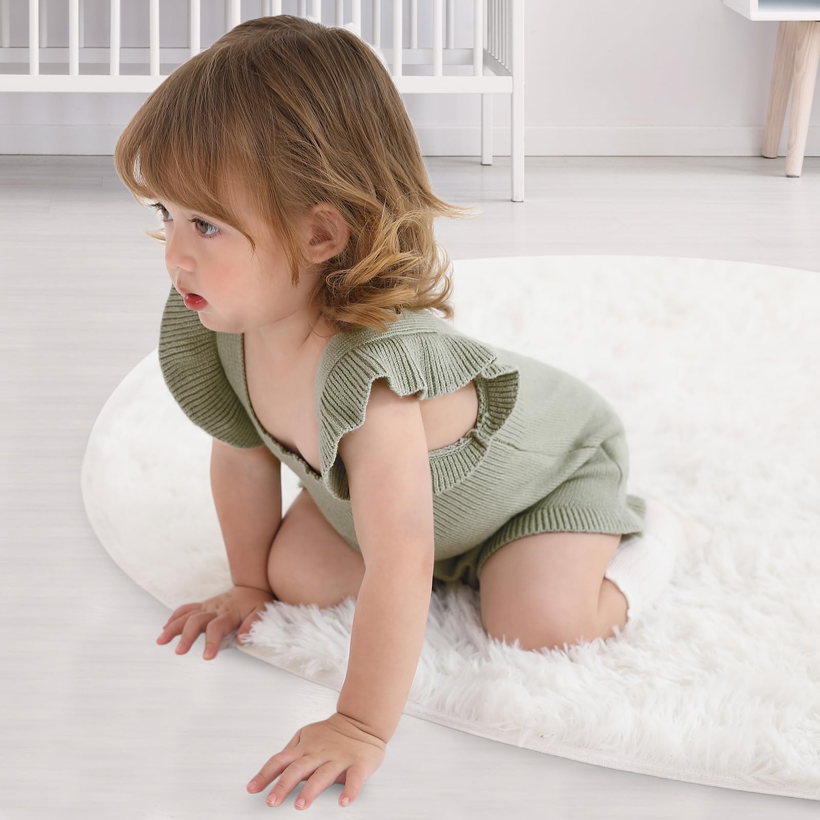 Mameluco de punto con manga con volantes para bebé recién nacido, lindo vestido de verano
