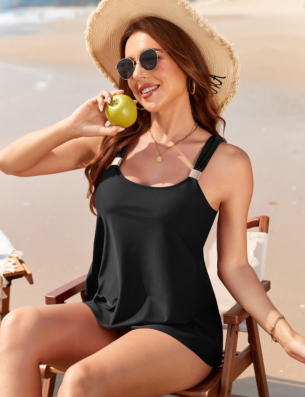 Nadeer Ensemble Tankini Maillot de Bain Femme 2 Pieces Gainant Ventre Plat avec Bas Taille Haute Imprimé à Volants Swimwear Réglable Maillot de Plag Beachwear Swimsuit