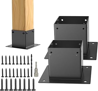 4 x 4 Post Base 2 Pcs Fence Post Bracket Inner Size 3.6"X3.6" Deck Post Metal Flange Standard Wood Post Stainless Steel Anchor for Porch Deck Handrail Fence Gate Railing Pergola Support, Black