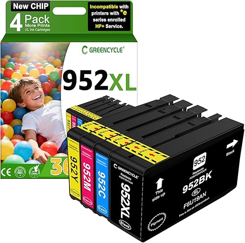 Paquete combinado de cartuchos de tinta 952XL de alto rendimiento, color negro y color 952XL, paquete de 4 compatibles con impresoras HP 952 XL,