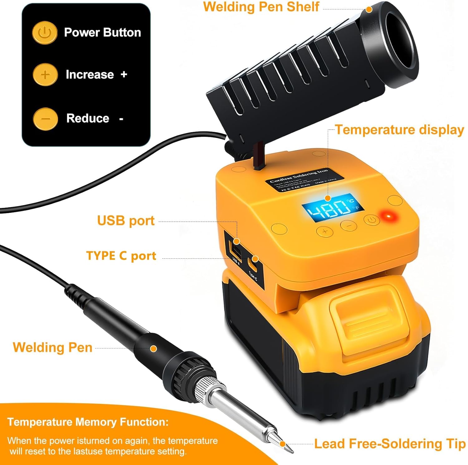 Cordless Soldering Station Compatible with Dewalt 20V Battery, Portable Electric Soldering Iron Station LCD Display with USB & Type-C, Battery Powered Soldering Kit for DIY, Appliance Repair
