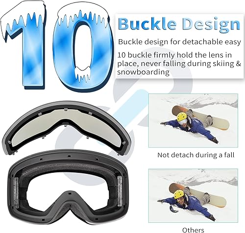 Miniatura 4 de Ski Goggles OTG Snowboard Goggles Cylindrical Frameless UV Protection Winter Snow Sports Goggles for Men Women Adult Youth Lente negra Vlt 6.8%,