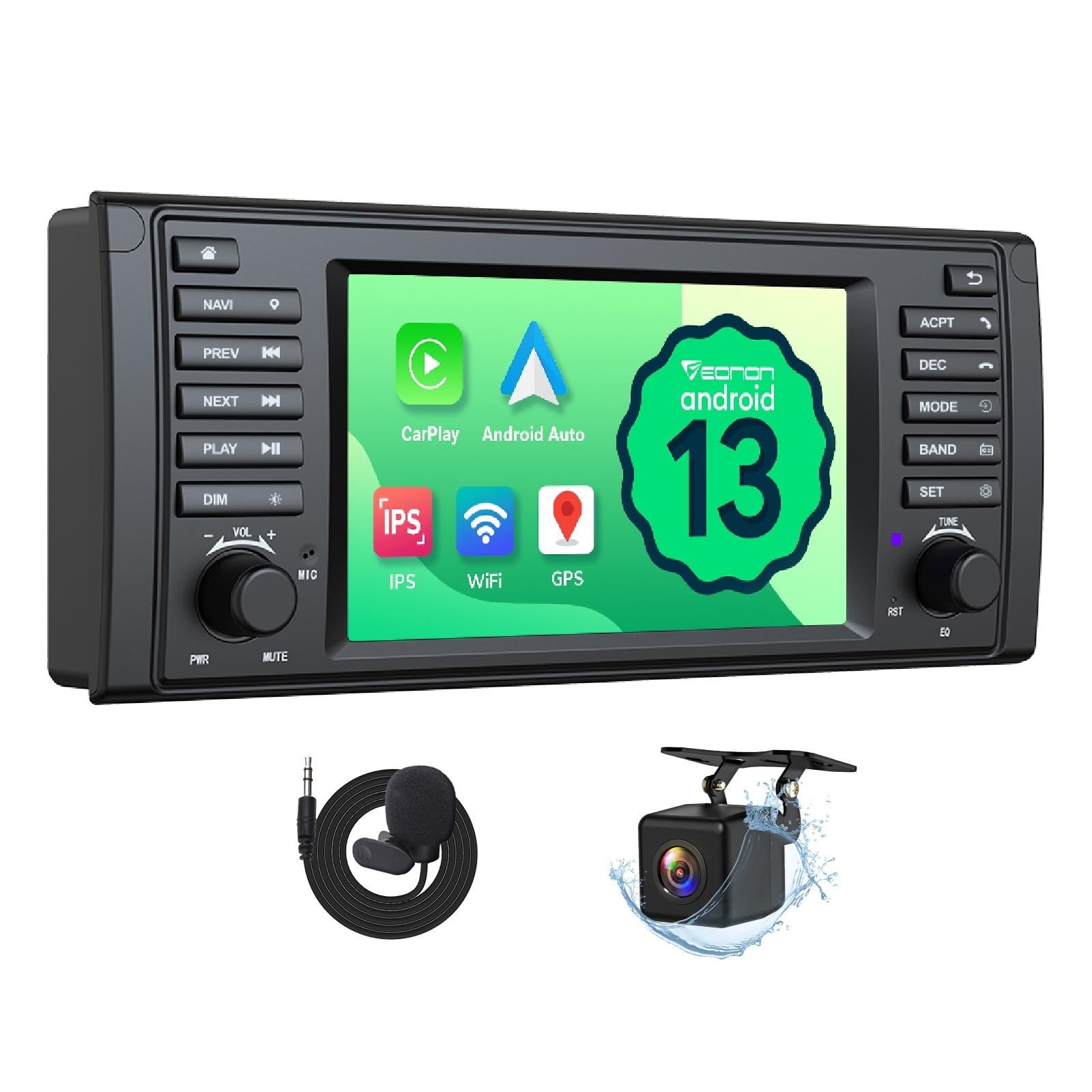 Eonon 7 Pulgadas Android 13 para BMW 5 E39 (1995-2002) con 2+32 GB, GPS, CarPlay, Android Auto, WiFi, Bluetooth, USB, Pantalla Espejo, Soporte SWC, cámara Marcha atrás, Radio y Lector de CD E39A13