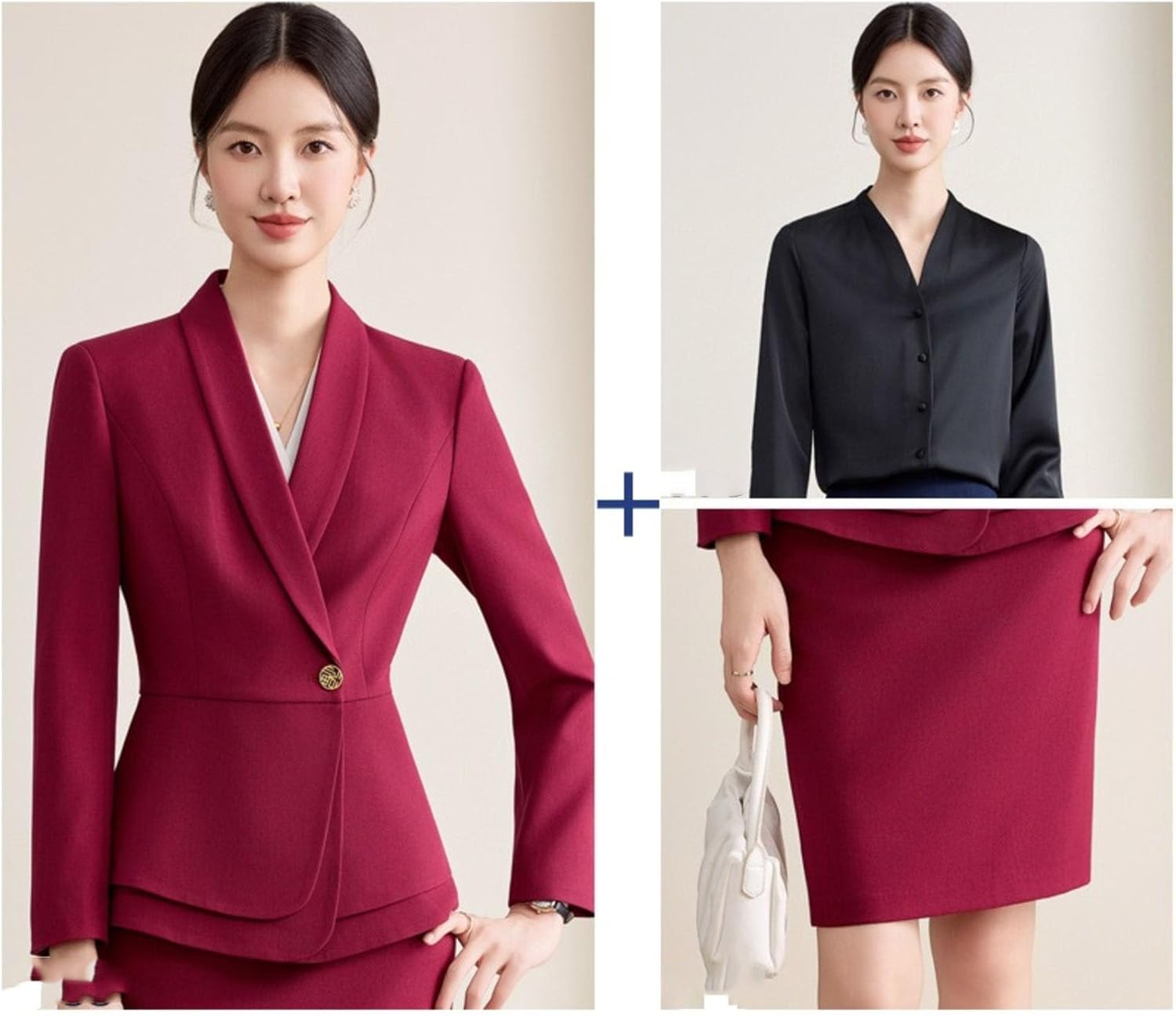 Spring Fall V Neck Blazer Suit Set Women's Office Workwear