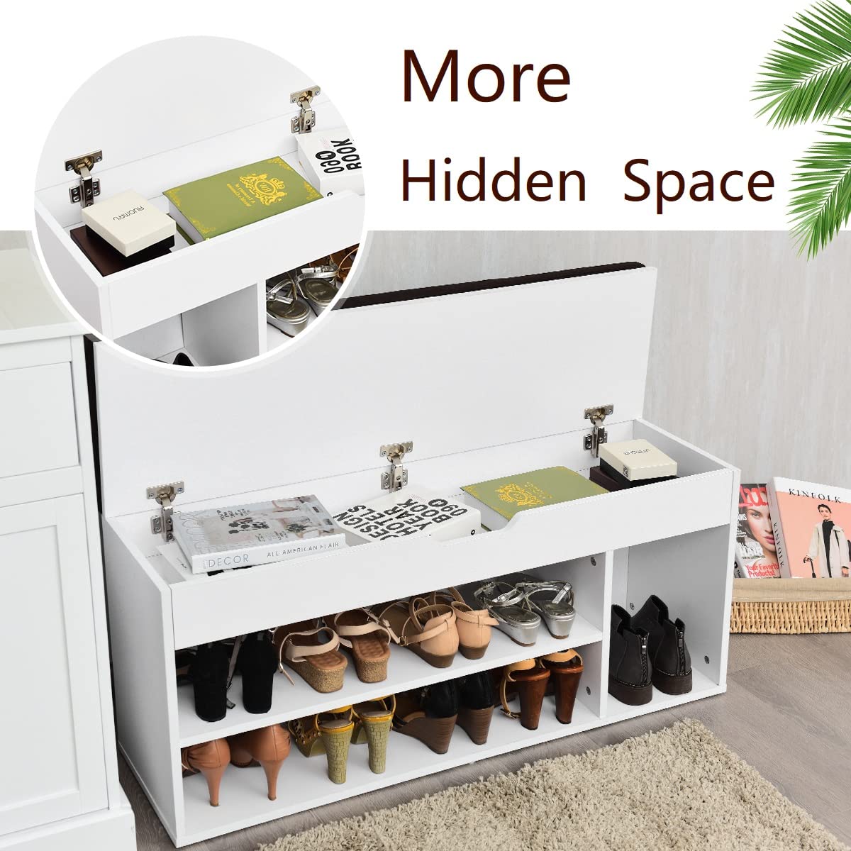 Banc à Chaussures Avec Coussin D'assise, Banc à Chaussures Avec Espace De Rangement, 3 Compartiments, 2 Niveaux, Armoire à Chaussures Rabattable | Leroy Merlin