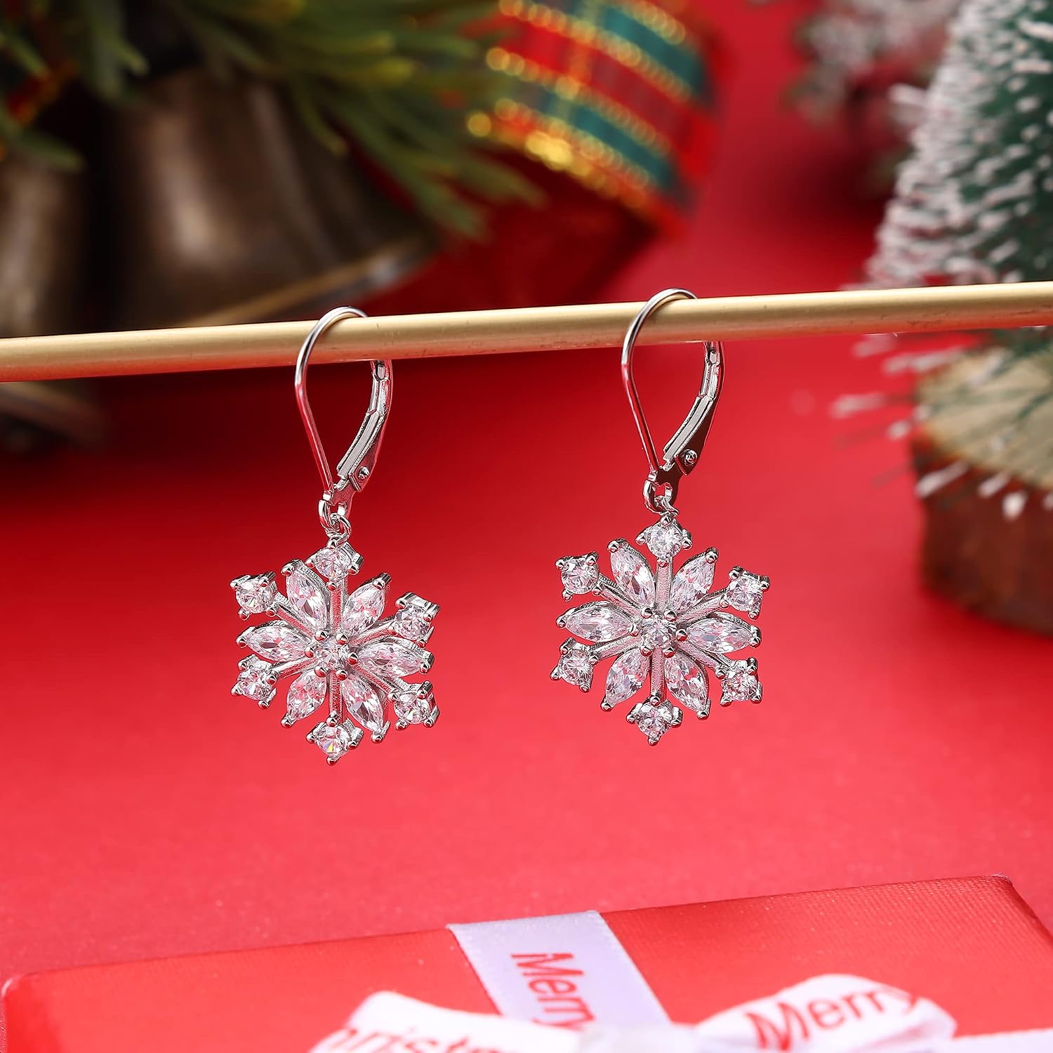 MILACOLATO 925 Sterling Silver Snowflake Earrings for Women Sparkle Cubic Zirconia Winter Frozen Flower Drop & Dangle Earrings Leverback Dangle Snowflake Earrings Holiday Xmas Christmas Jewelry Gifts