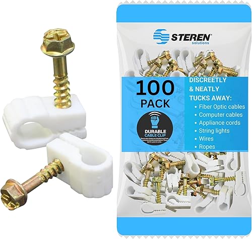STEREN Clips coaxiales para cables - Soporte para cables - Clips de alambre - Clips laterales para colgar - Soporte de cable para escritorio -