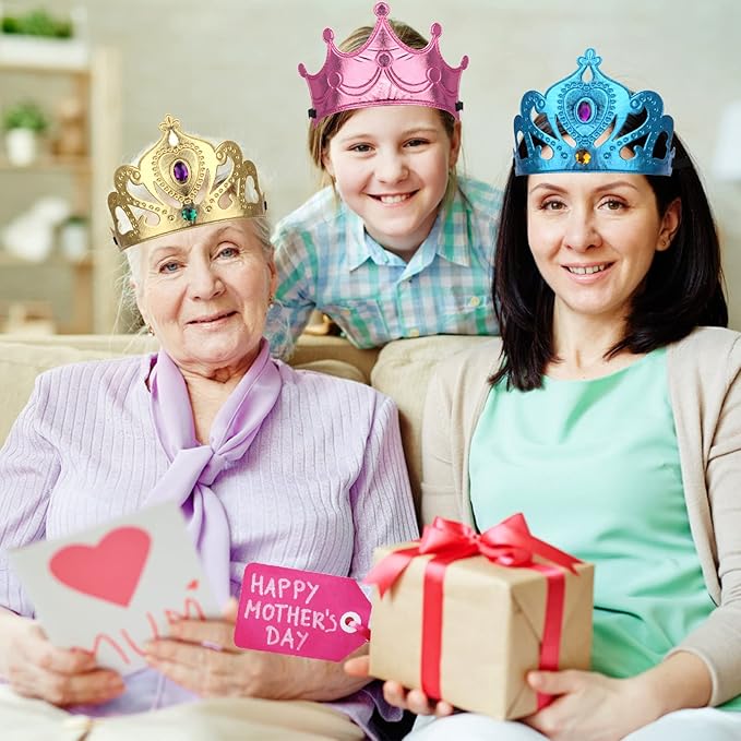 23/24 Packs Foam Princess Crowns and Tiaras, DIY Kit for Birthday Party Favors Hats with Crystal Diamond Sticker miniatura 6