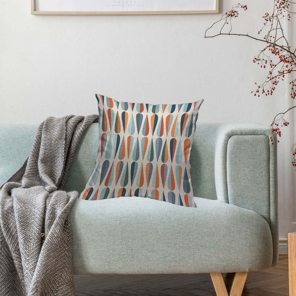 HOSNYE Drop Shapes Cotton Linen Throw Pillow Case Mid-Century Modern Style Retro Drop Shapes in Tones Pillow Cushion Covers Home Sofa Decorative 16 X 16 Inch image 4