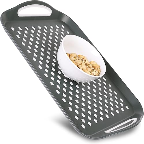 Miniatura 8 de Bandeja rectangular antideslizante para servir con asas de fácil agarre. Nubs de silicona en bandeja de plástico antideslizante para alimentos -