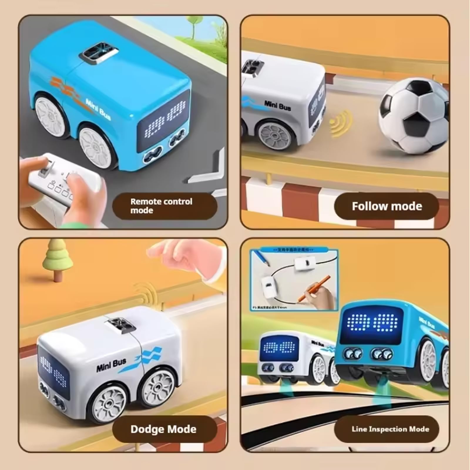 Magic Mini Bus Spielzeug, RC-gesteuert mit Auto-Ausdrücken und 4 Spielmodi, intelligentes Sensorauto mit Fernbedienung und dynamischem LED-Licht, STEM Lernspielzeug für Jungen und Mädchen (Blau)