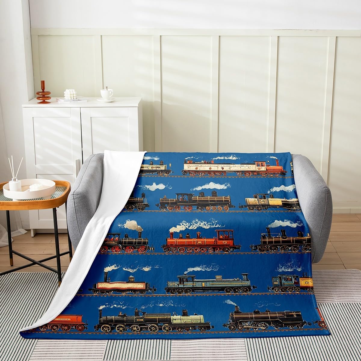 Feelyou Vintage Train Fleece Throw Blanket Steam Engine Train Flannel Blanket Plush Fuzzy Retro Transport Vehicle for Bed Couch Chair Living Room Twin 60"x80" Bedroom Decor