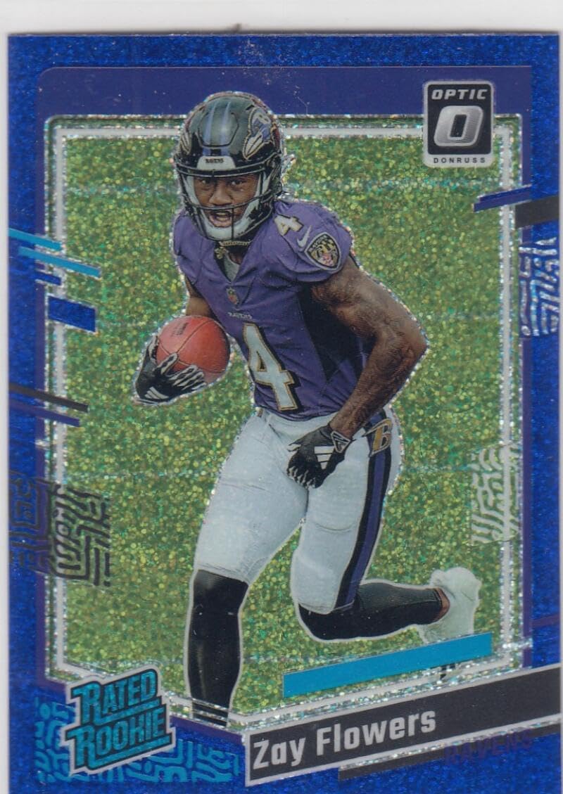 Football Trading Card 2023 Donruss Optic Blue Glitter #210 Zay Flowers EX++ Excellent++ RC Rookie Ravens