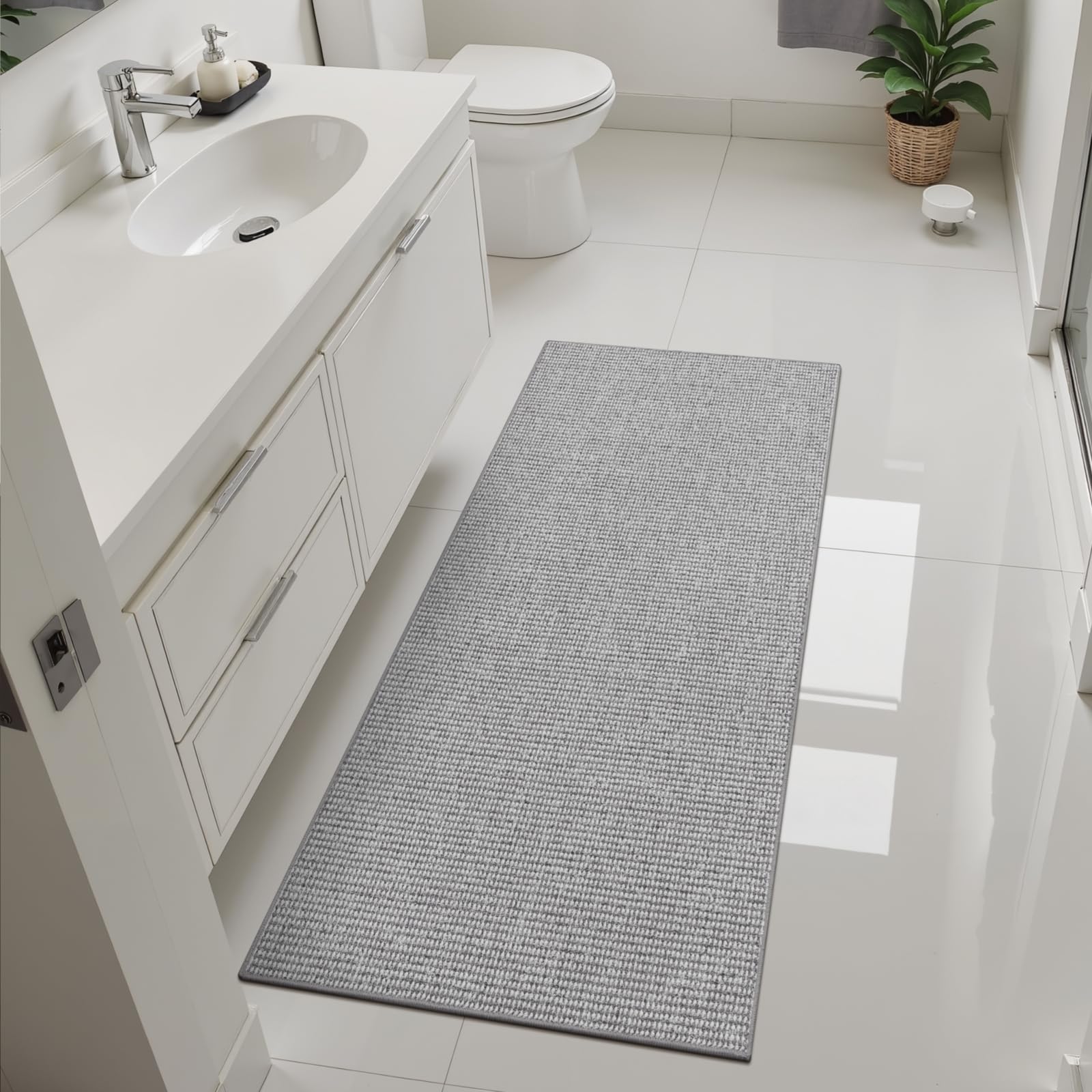 Enyhom Tapis de Couloir Antidérapant 60 x 180 cm, Long Tapis de Cuisine Lavable en Machine Tapis Couloir Chic Tapis Entree Interieur pour Interieur Salon Buanderie Balcon Entrées, Gris + Blanc