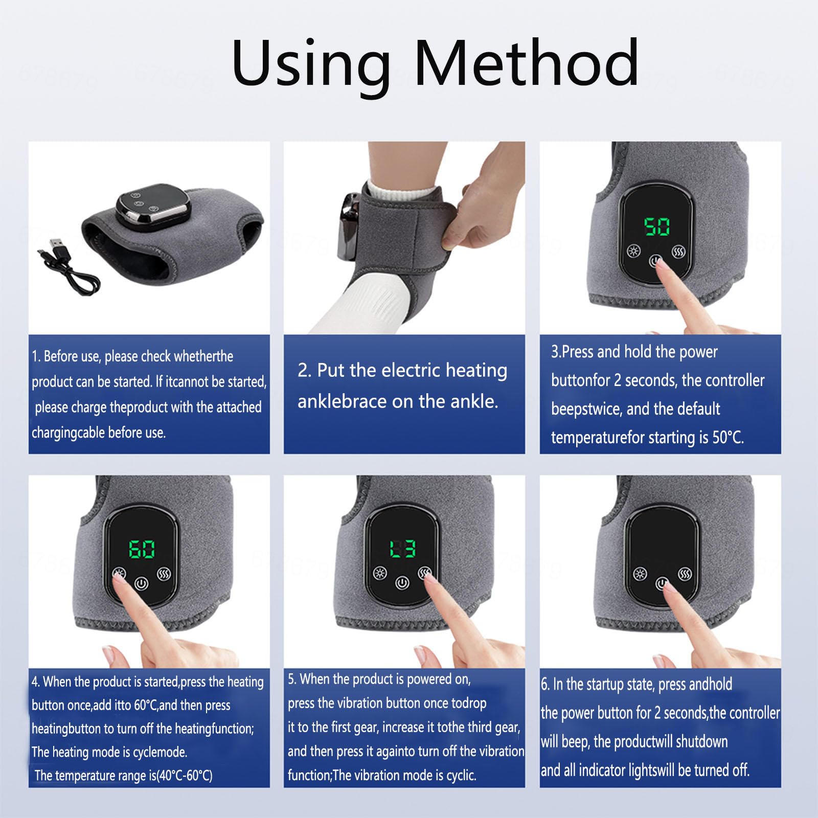 Fußmassagegerät mit 3 Vibrationsmodi und 5 Temperaturstufen USB Wiederaufladbar 3-in-1 Fuß-Erholungsgerät-Massagegerät für Knöchel, Ferse, Sohle, Fußgewölbe