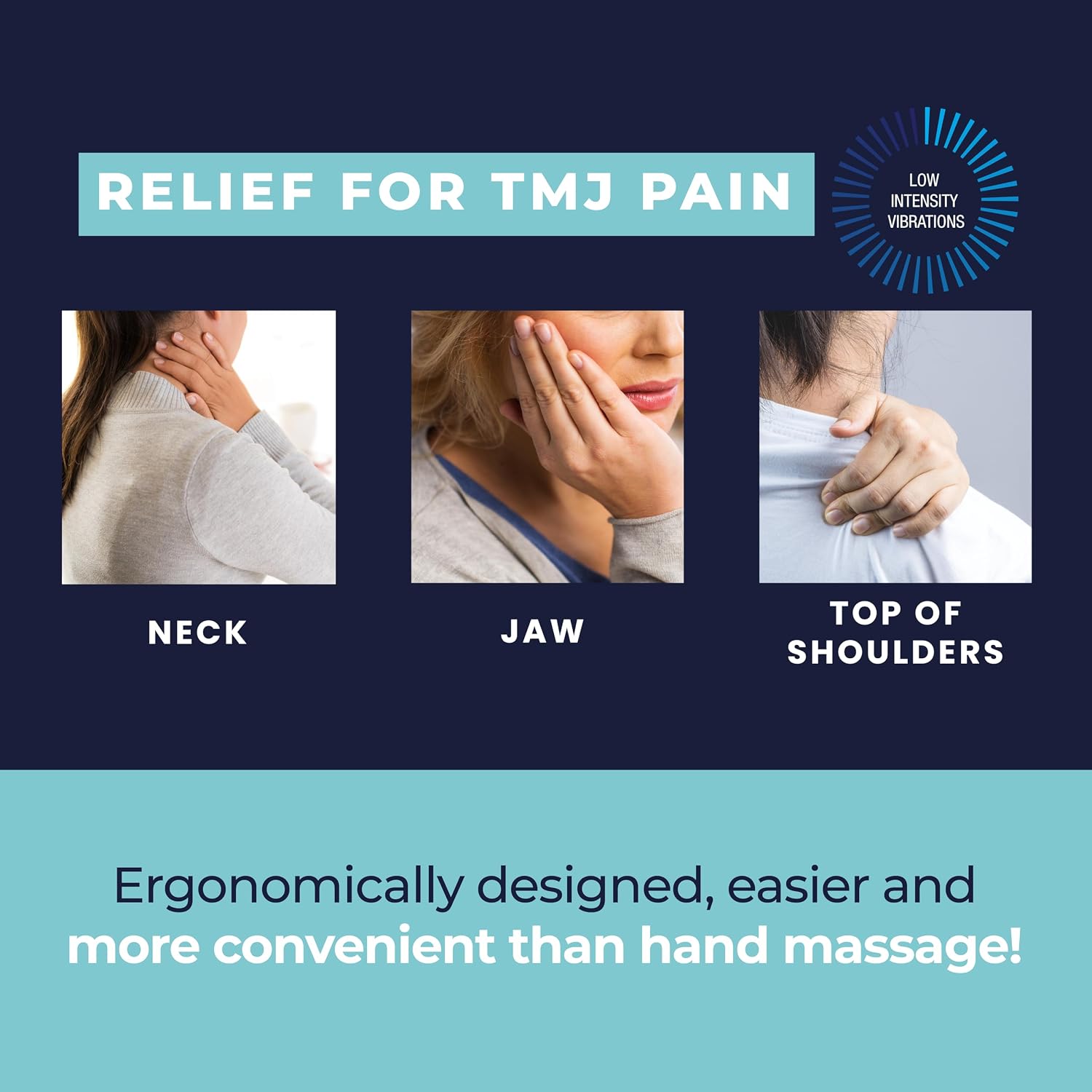 FRESH KNIGHT TMJ Relief - Best TMJ Massager, Calming Vibration for Pain Relief - Soothe Tension in Neck, Jaw, and Face - Best Ergonomic Massage Tools for Facial - Waterproof, Soft Silicone