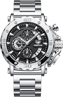 Watches for Men with Stainless Steel, Quartz Analog Watch with Date, Luxury Minimalist Dress Mens Watches, Chronograph Watch, 3ATM Waterproof, Black Wristwatch, Gifts for Men