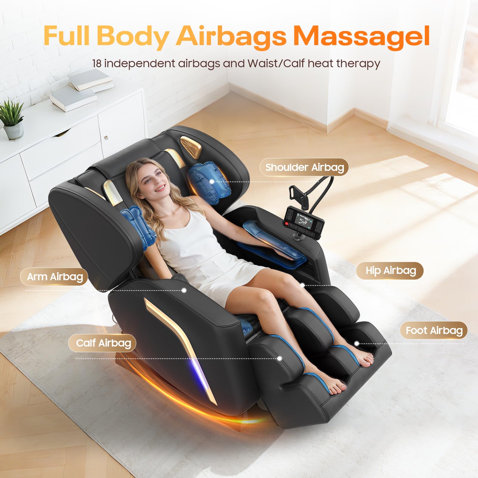 Poltrona Massaggiante,Poltrona Reclinabile con Massaggio Completo a 14 Rulli, 9 Airbag, Riscaldamento Gambe e vita,Massaggio ai Piedi, Controllo Tramite Smartphone,Altoparlante Bluetooth
