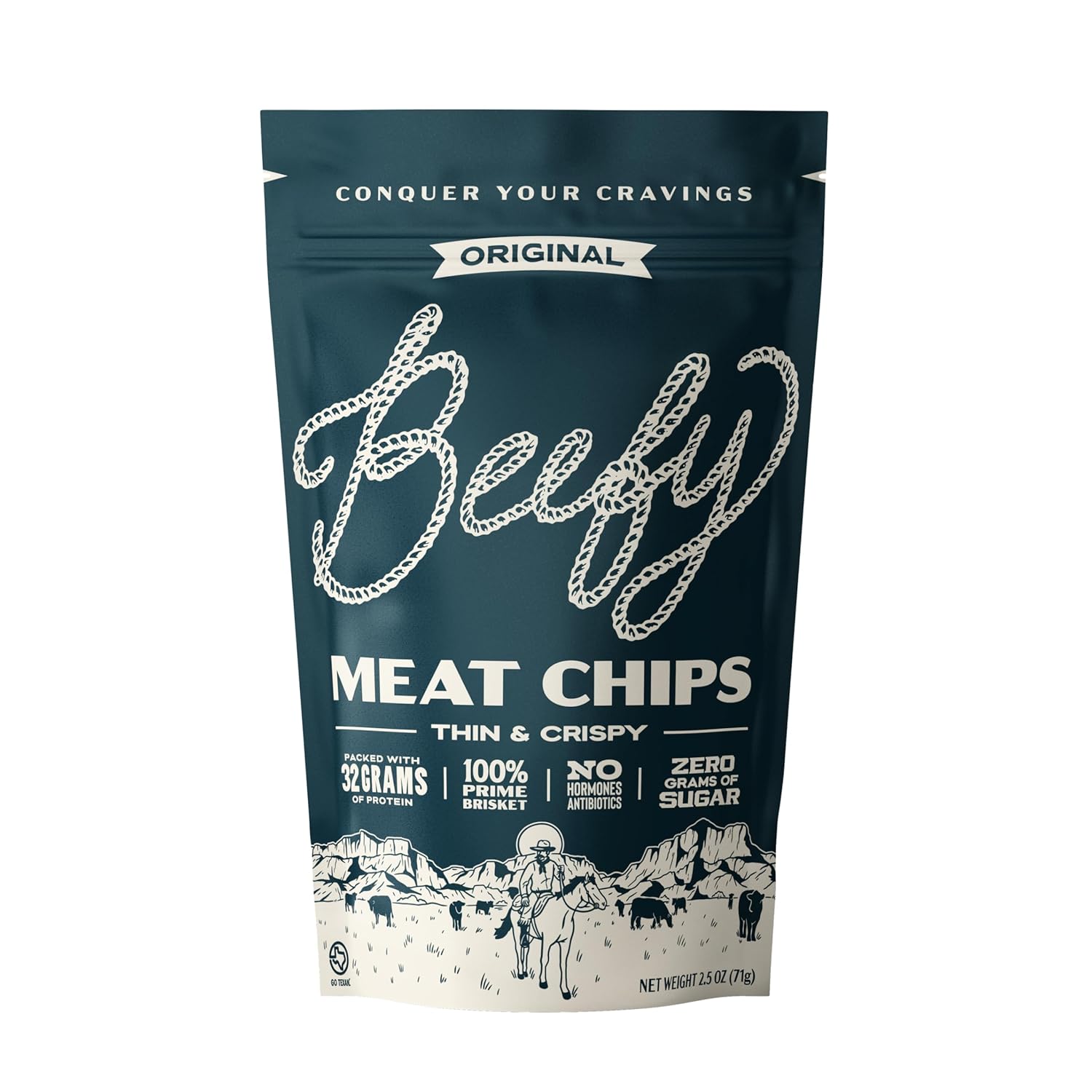 Beefy Meat Chips Variety Pack | 13g Protein Per Serving, Prime Brisket Jerky Chips with Real Salt | High Protein Low Sugar Snack | Carnivore Diet Friendly | 2.5 oz. Bags, 3 Pack