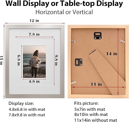 Vista 444 de KINLINK Marco de fotos A4 natural, de madera maciza con plexiglás acrílico para fotos A5 con paspartú o A4 sin paspartú, marco de fotos para mesa