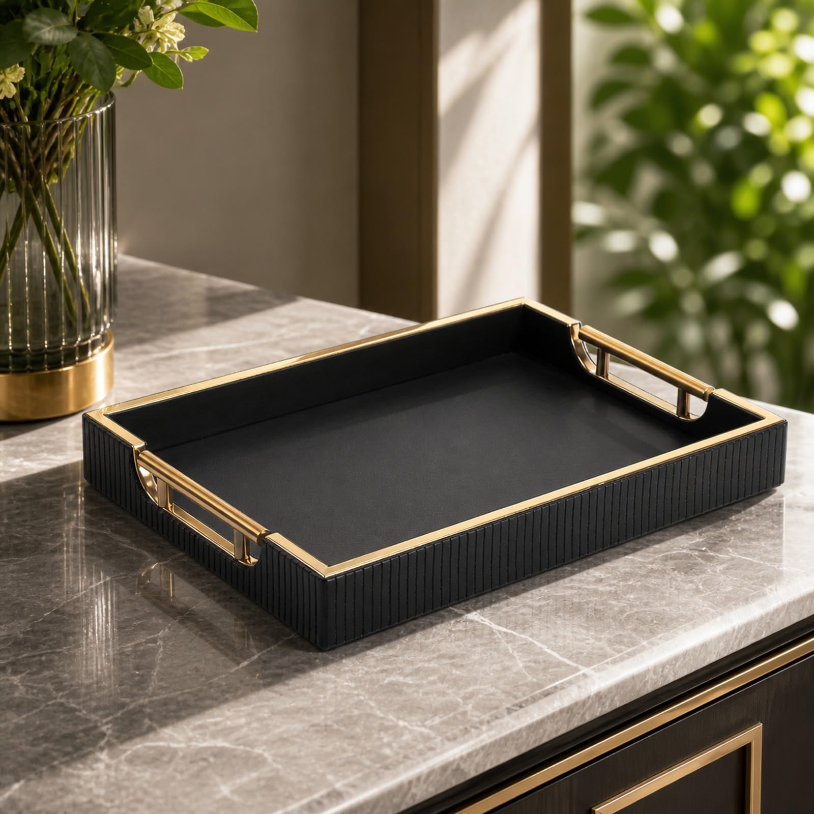 Banja PU con Base Plana Portátil Banja con Metálicas Altura Organizador perficie Bor Dorado para Recibidor,