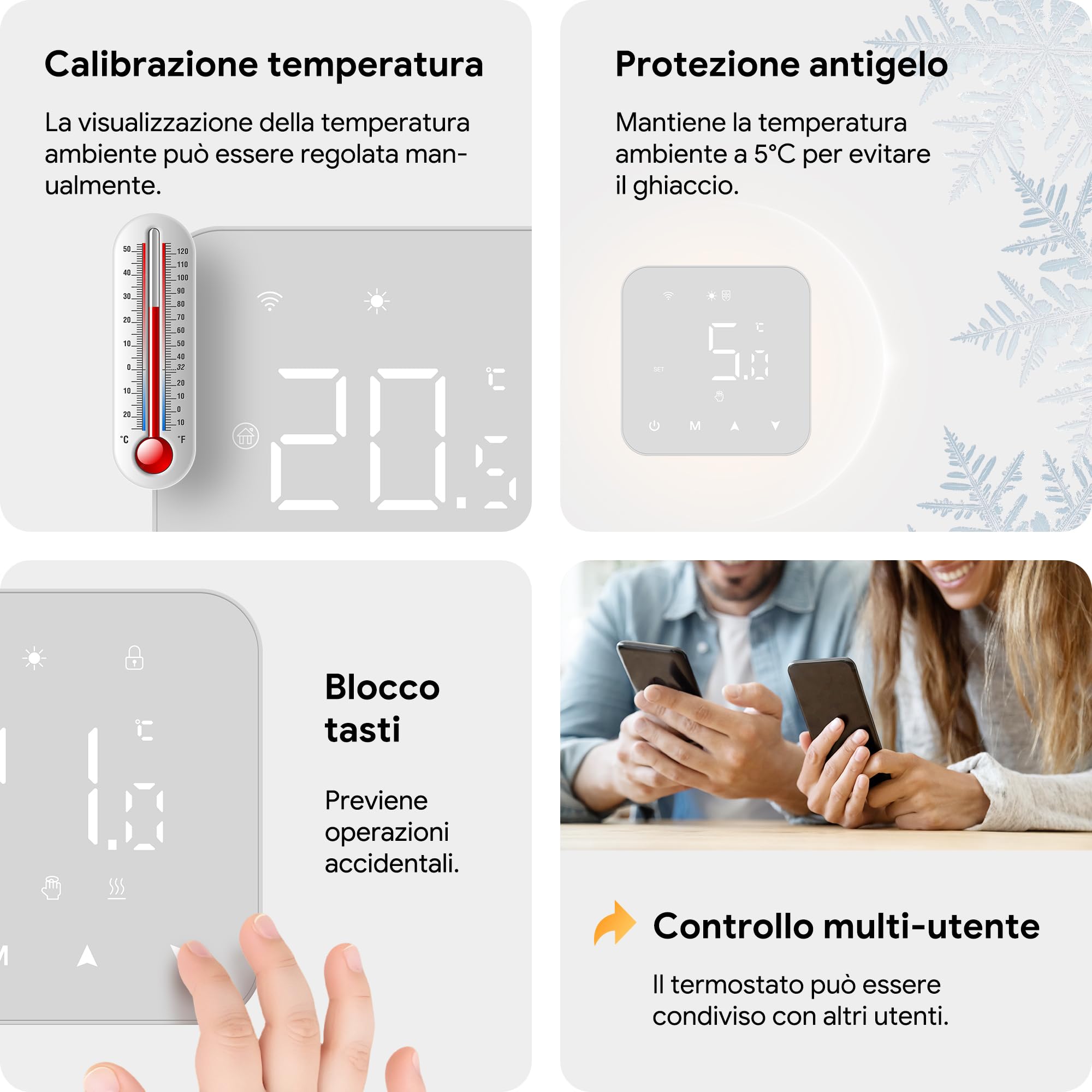 Termostato Wifi A Batteria, Termostato Caldaia Smart 2 Fili Cronotermostato Digitale Per Caldaia A Gas, Tuya Thermostat Ambiente Unterstützung Für Google Assistant Und Alexa Bianco