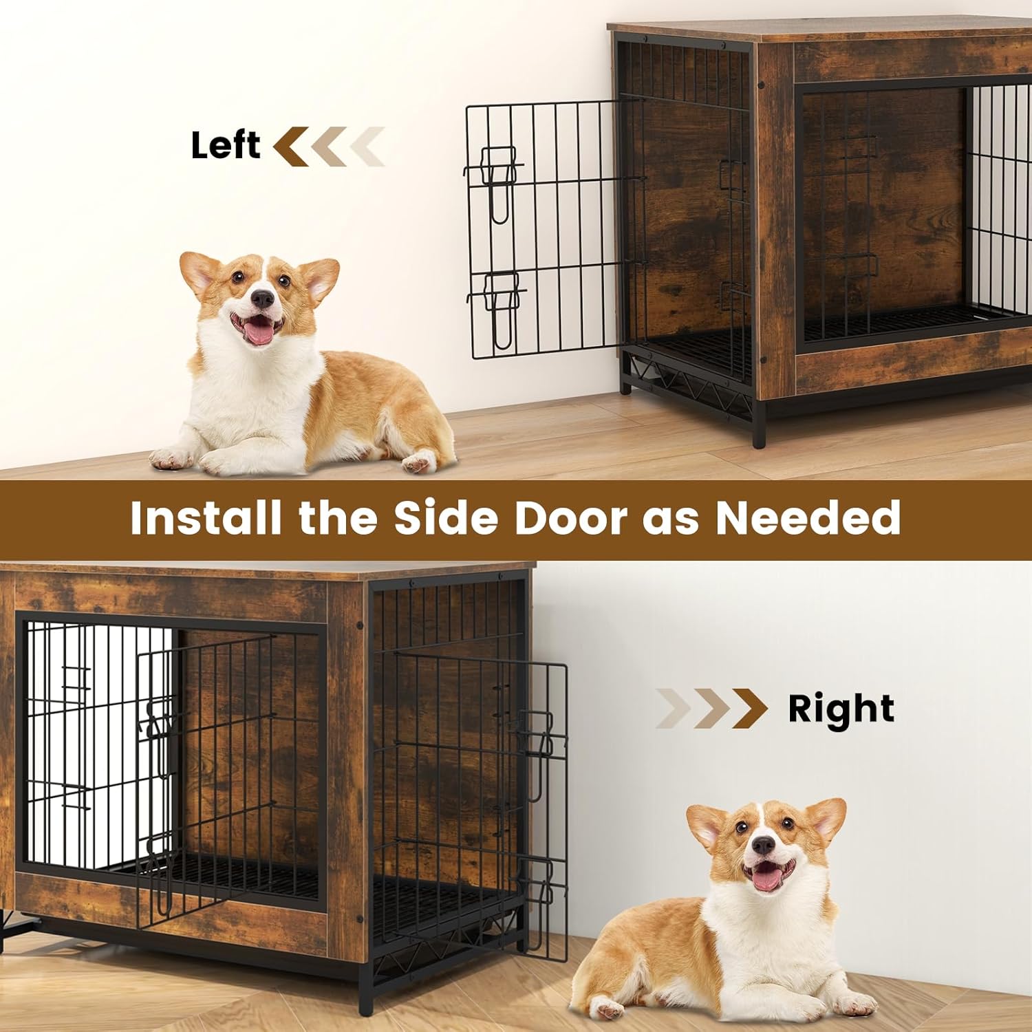 PETSITE Industrial Dog Crate Furniture with Removable Tray, Wooden Dog Crate with Double Doors, Dog Furniture End Table, Dog Kennel Indoor for Small or Medium Dogs, Rustic Brown (27 x 20 x 24 inch)