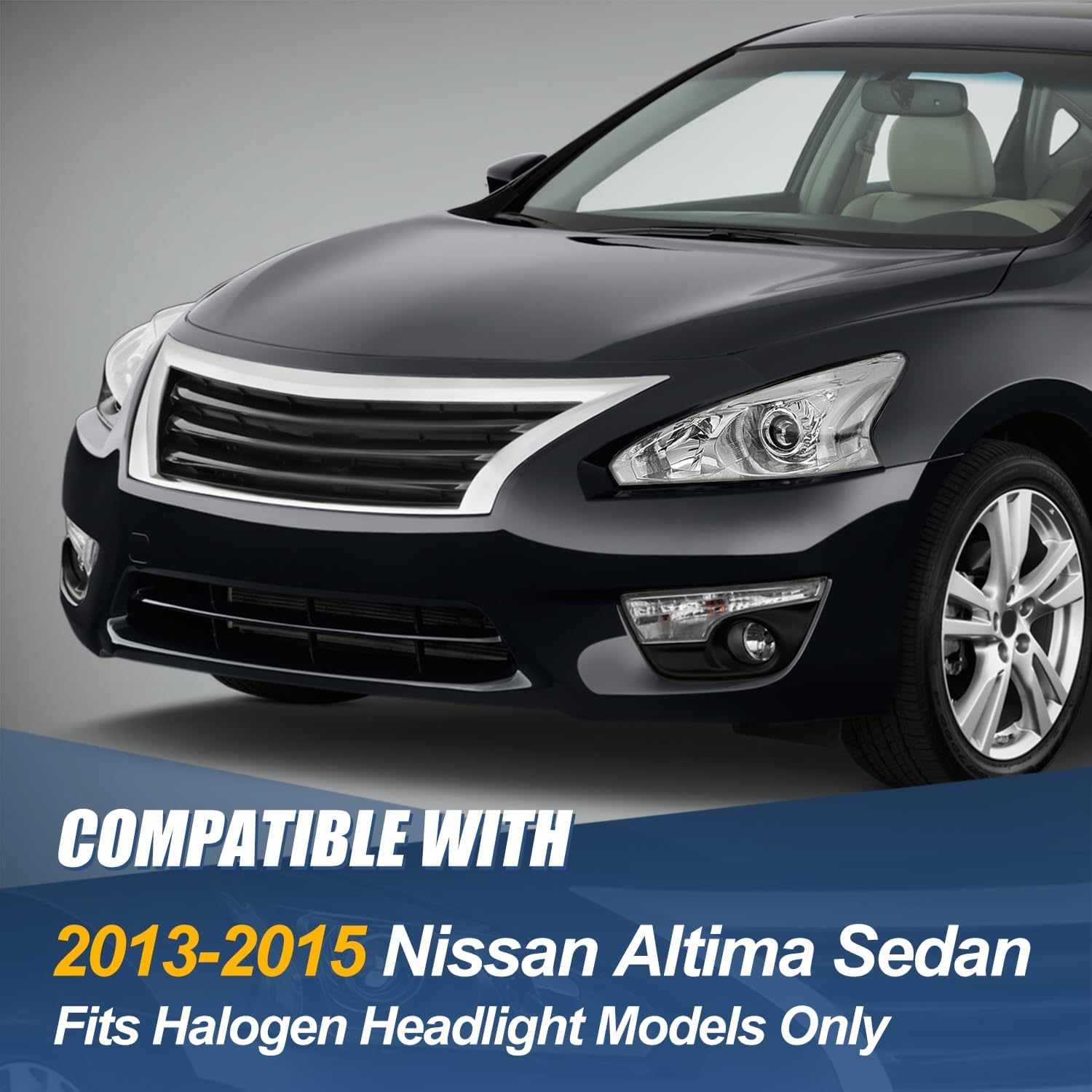 Auto Dynasty Headlights Assembly Compatible with 2013 2014 2015 Nissan Altima 4-Door Sedan, Driver and Passenger Side Halogen Headlamps Replacement w/Projector Low Beam, Chrome Housing Clear Corner