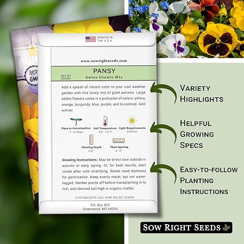 Miniatura 2 de Sow Right Seeds - Swiss Giants Mezcla de semillas de flores de pensamiento para plantar - Mezcla colorida para plantar en tu jardín - Semillas de