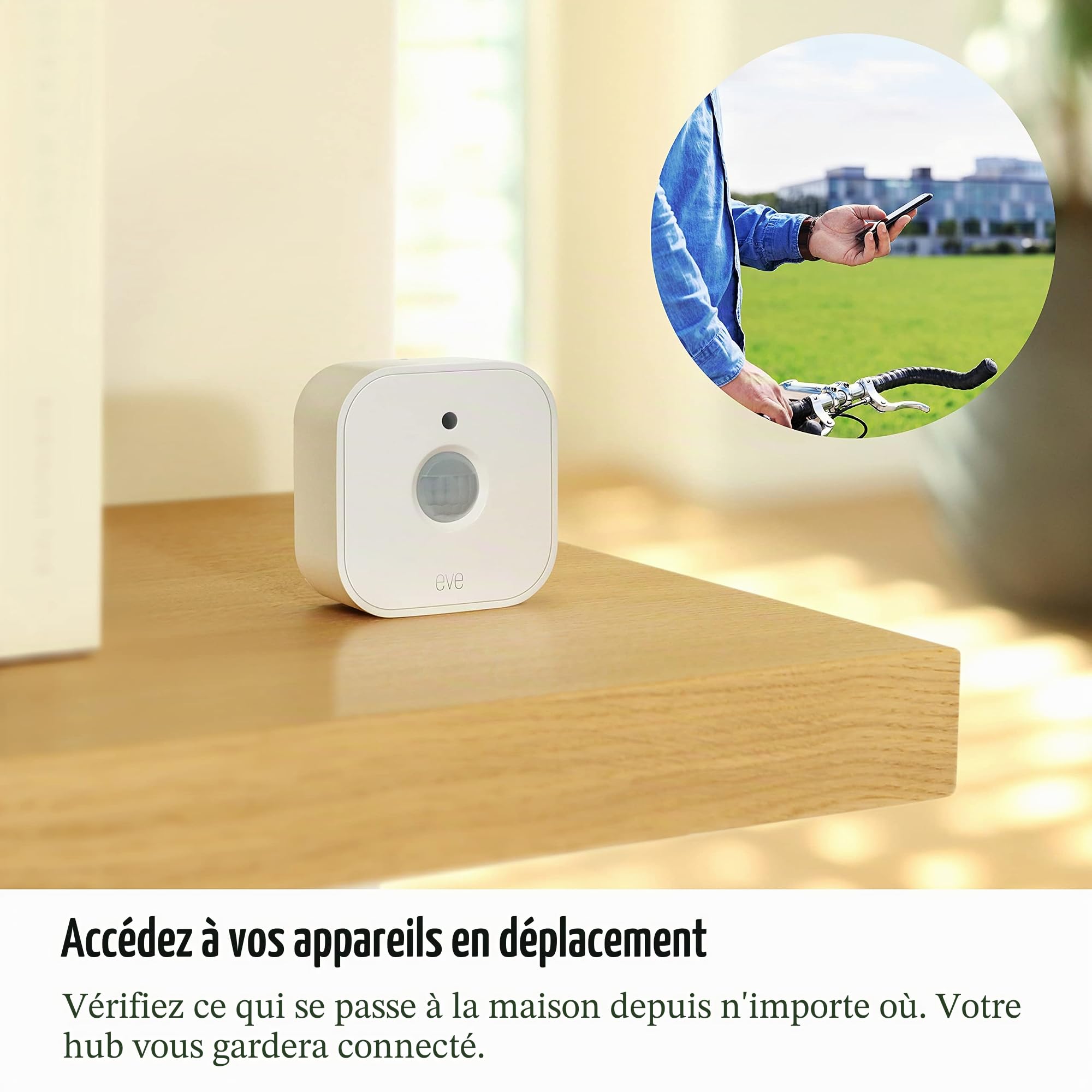 Eve Motion (Matter) Capteur de Mouvement Intelligent avec capteur de lumière, résistance à l'eau IPX3, Activation Automatique des lumières et des appareils, Filetage