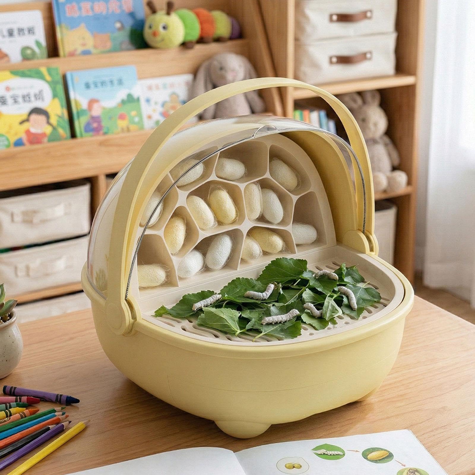 F Fityle Boîte d'élevage pour vers à Soie, Cage d'incubation, abri pour et Geckos, boîte de Croissance pour vers à Soie, conteneur, Jaune
