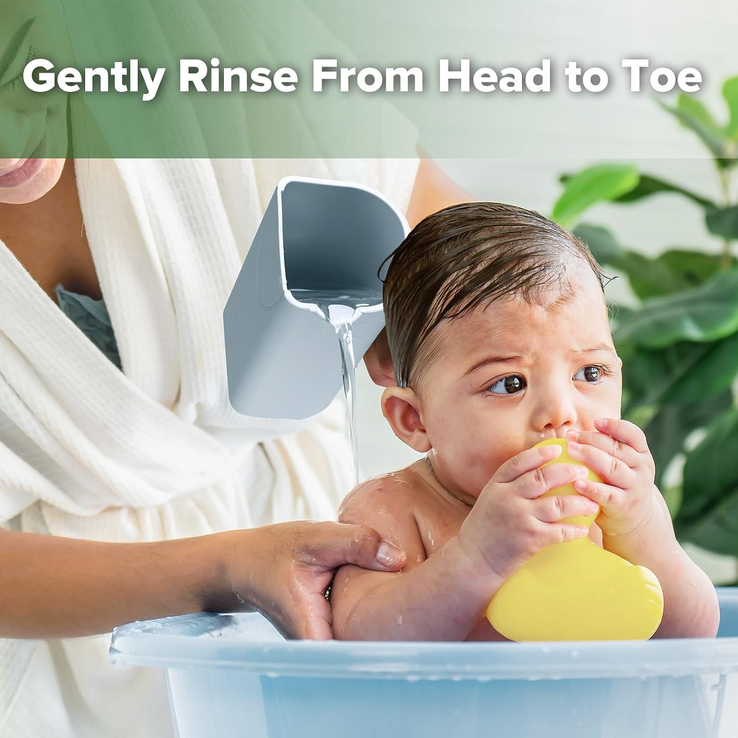 haakaa Gentle Pour Bath Rinse Cup | Food Grade Silicone Shampoo & Body Washing Rinser Cup for Kids with Easy Grip Handle – Sea Breeze