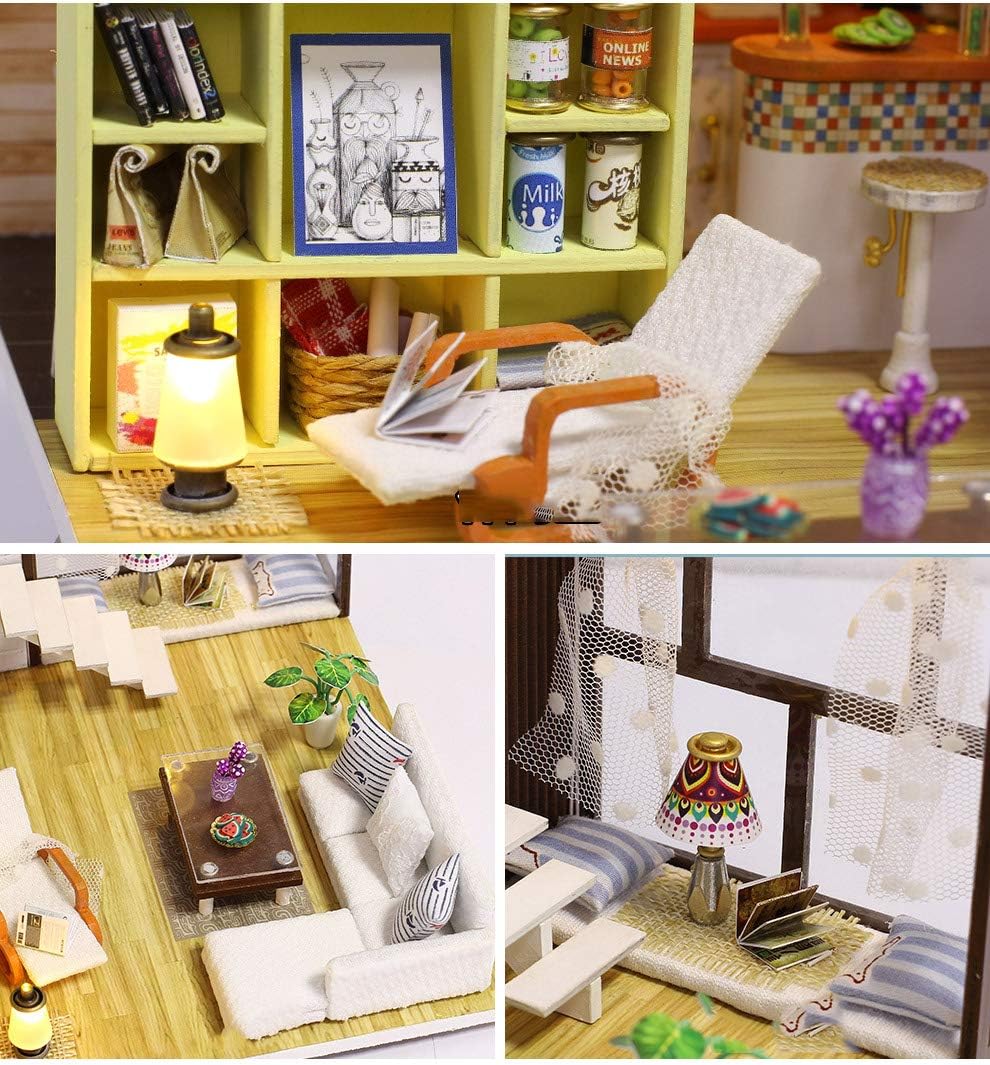 DIY Wood Doll House Toy Dollhouse Miniature Assemble Kit with Led Furnitures Handcraft Miniature Dollhouse Simple City Model