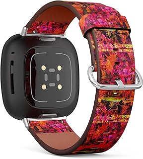 CJBROES Replacement Leather Watch Band, Compatible with Fitbit Versa 3 and Fitbit Sense of Wristband Bracelet Accessory - blots intersecting Stripes red Black