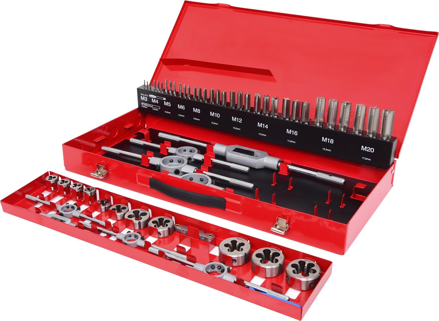 KS TOOLS 331.0654 - Coffret De Jeux De Tarauds Et Filières - Avec Mallette De Rangement Rouge En Acier Anti-Rouille - Outtilage Mecanique Auto - Gris - 54 Pièces
