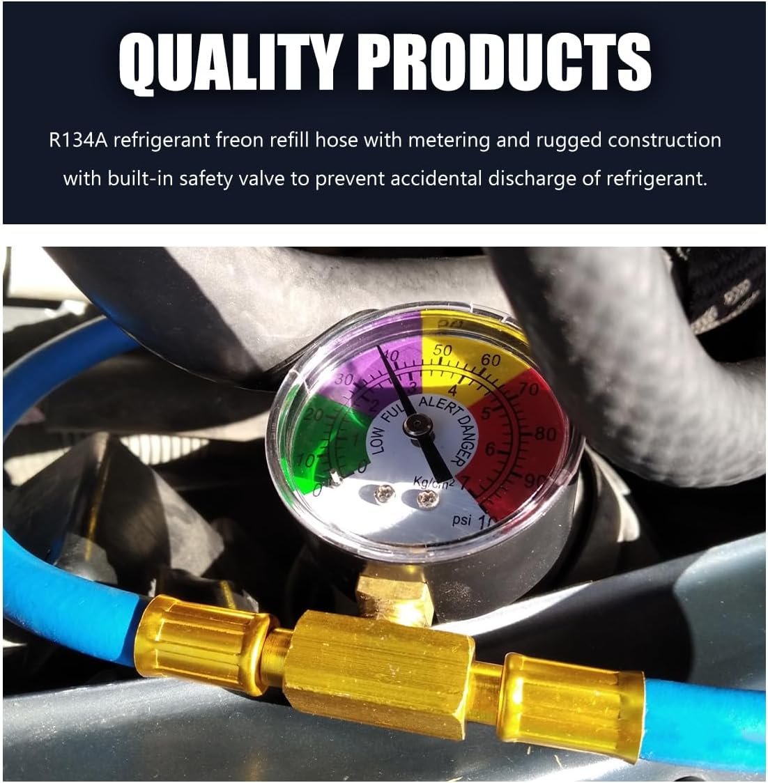 R134A AC Refrigerant Charge Hose Kit, 1/2" Can Tap Dispensing Valve Recharge Hose with Pressure Gauge, Self-Sealing R-134a Refrigerator Freon Recharge Kit for Car Home A/C System