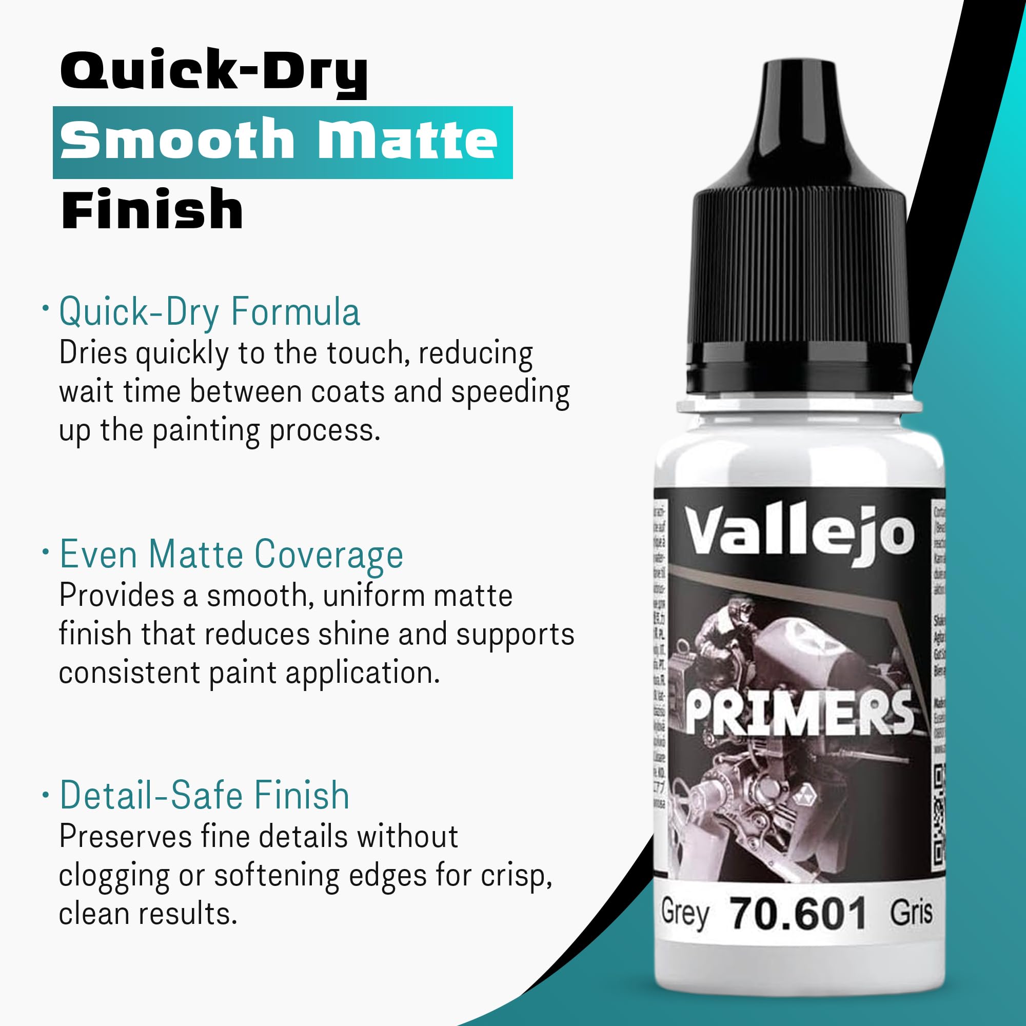 Vallejo Acrylic Polyurethane Surface Primer | White, Grey & Black 18ml 0.6 fl oz Bottles (with Eyedropper) | Fast-Drying, High Adhesion Primer for Miniatures & Scale Models - Image 3