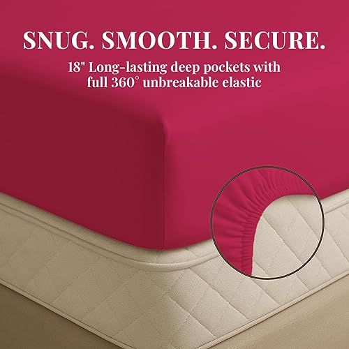 Miniatura 7 de Sacred Thread Juego de sábanas de bambú de 6 piezas, juego de ropa de cama y funda de almohada con bolsillos profundos, ropa de cama de hotel suave