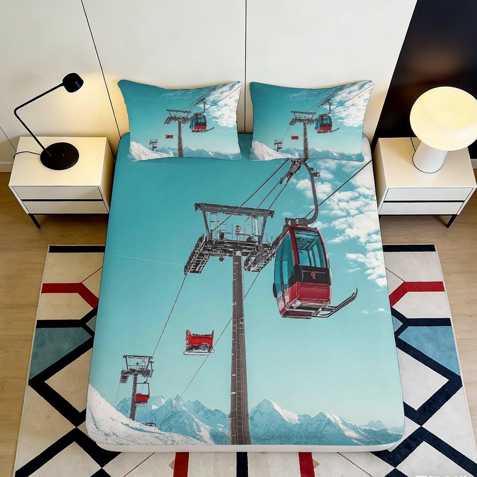 3D Printed Nautical Fitted Sheet Microfiber Deep Pocket Non-Slip Anchor Bedroom Ocean Mattress Fitted Cover 180x200x25cm