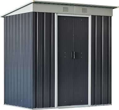 6 x 4 Metal Lean to Garden Shed, Outdoor Storage Shed, Garden Tool House with Double Sliding Doors, 2 Air Vents for Backyard, Patio, Lawn, Black
