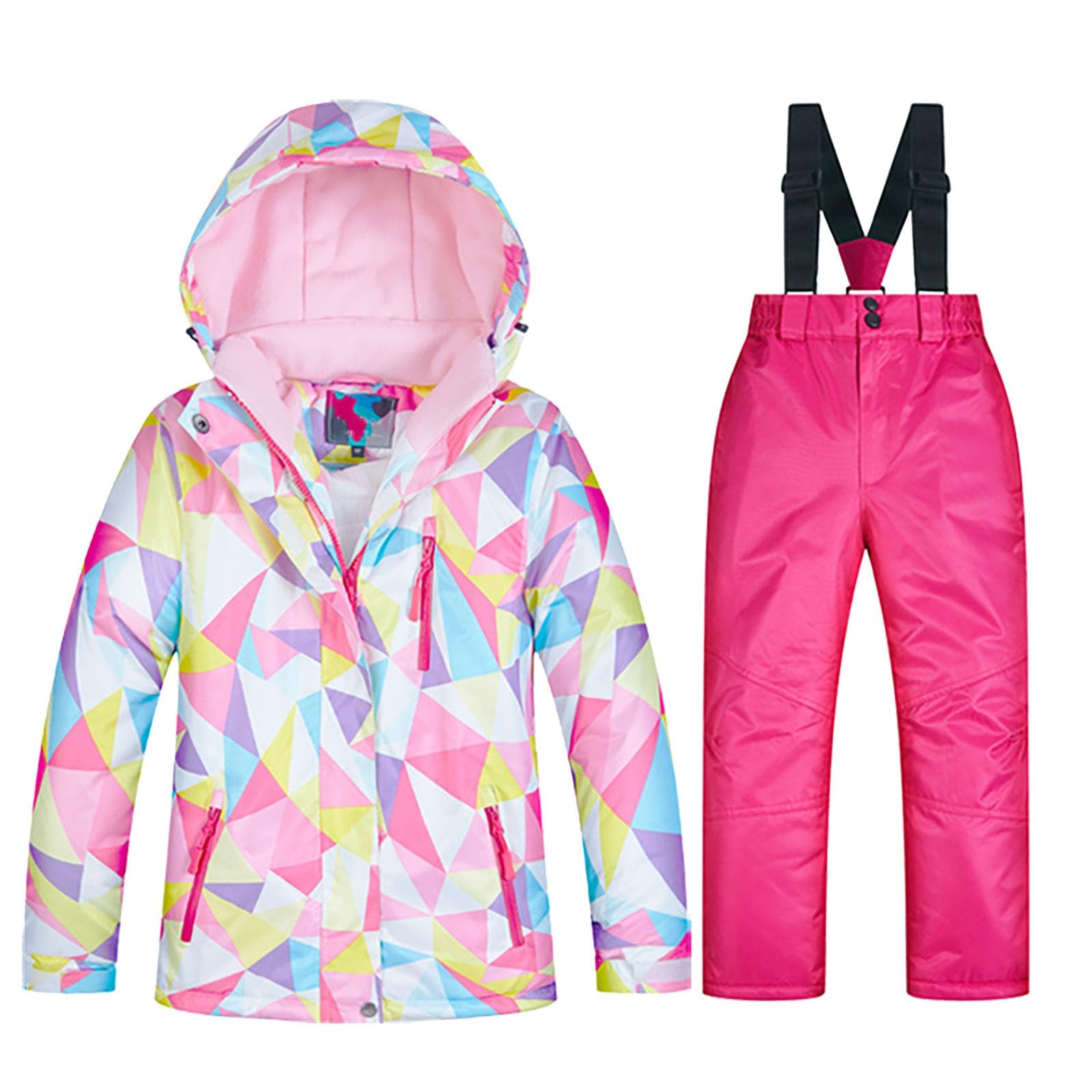 Nuevo 2025 Traje de esquí infantil con capucha y pantalones de esquí 2 piezas conjunto de ropa invierno a prueba de viento traje de nieve con impresión protección de lana chaqueta de esquí espesa