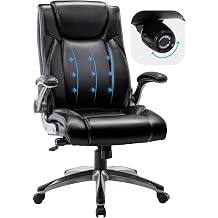 COLAMY Executive Office Ergonomic Chair with Thick Bonded Leather, Flip-up Armrests, High Back Adjustable Height and Tilt for Working, Study, Gaming