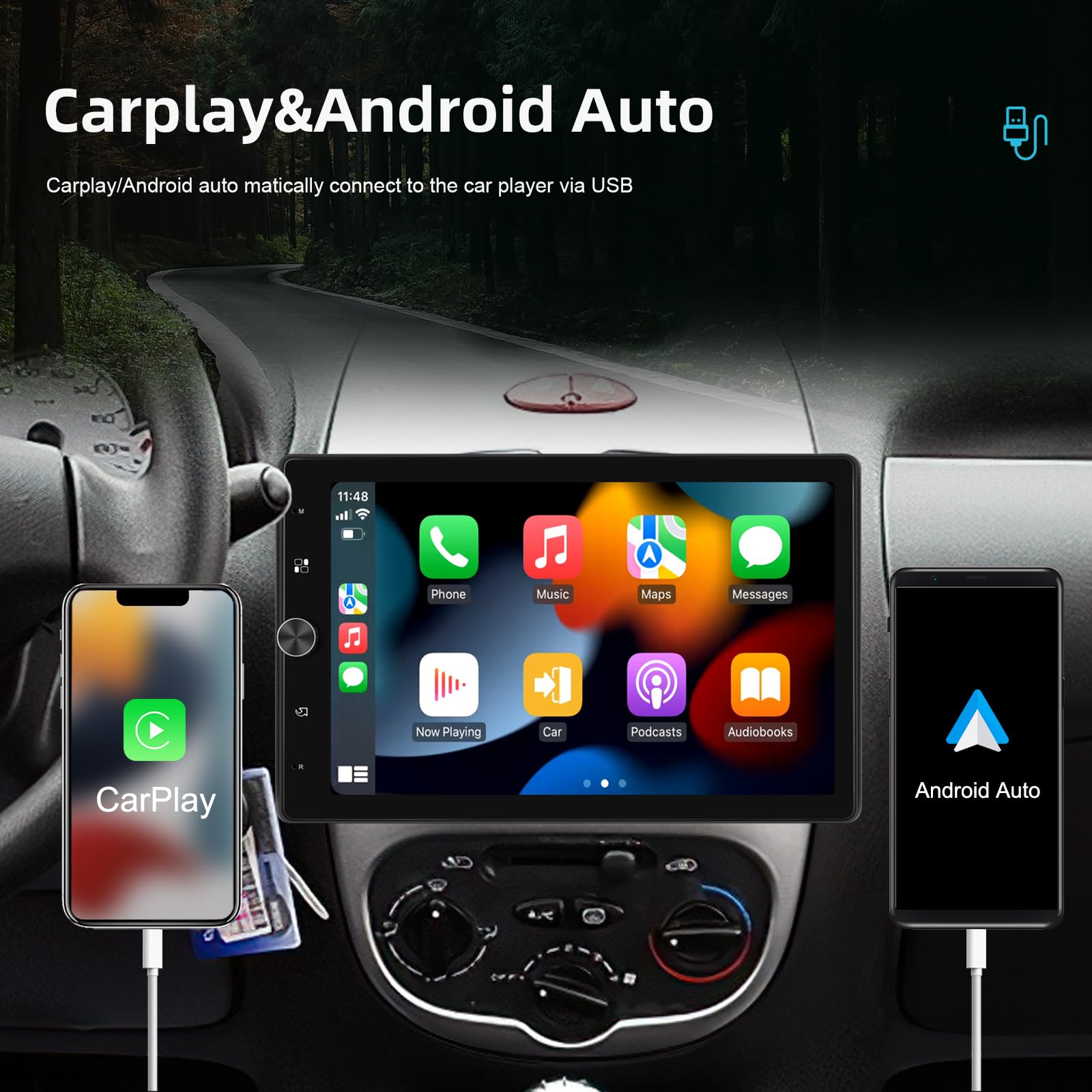 SIXWIN Radio Coche Bluetooth con Carplay et Android Auto, Autoradio 1 DIN con 10.4''Pantalla Táctil Reproductor Multimedia con FM/USB/SD Enlace Espejo+Cámara Visión Trasera