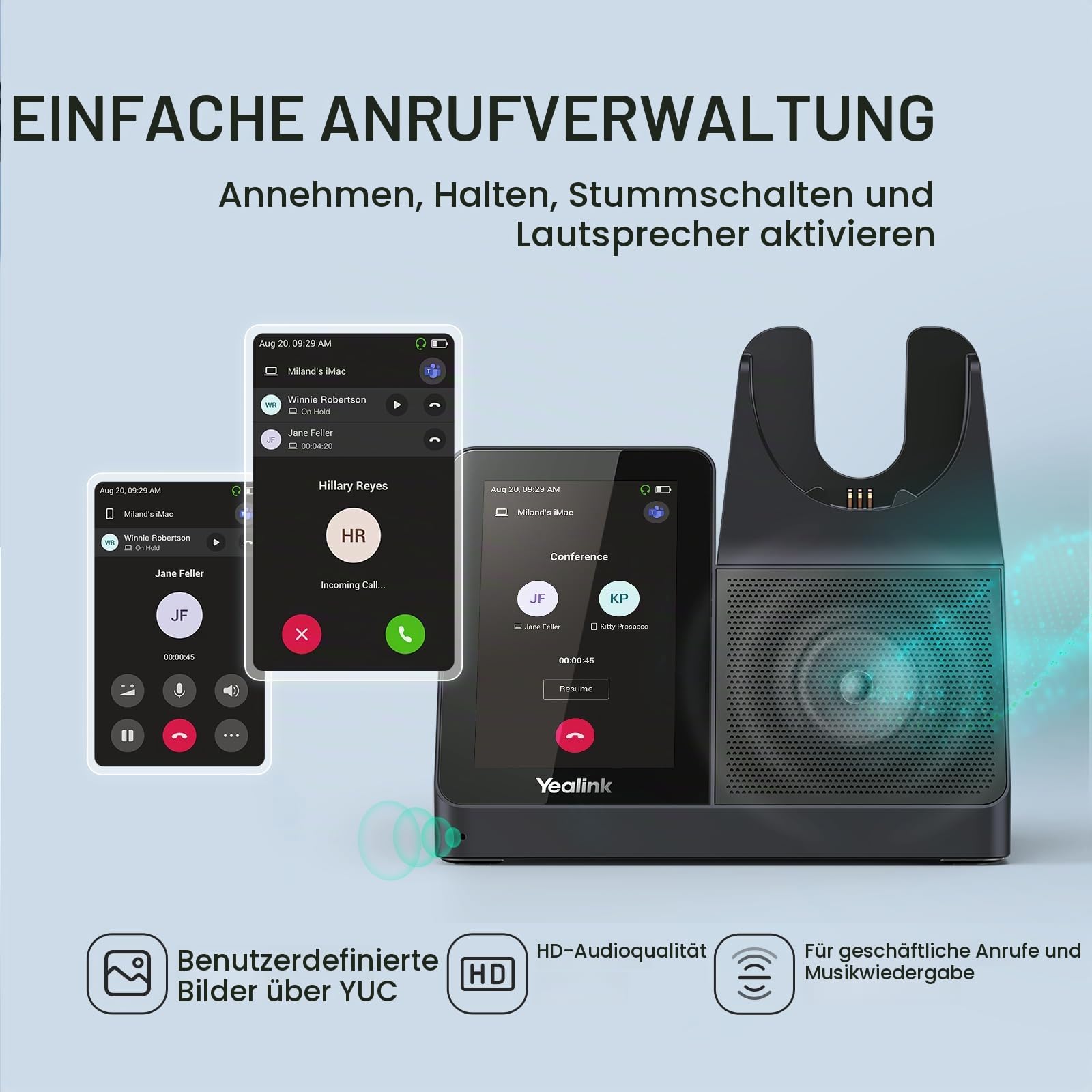 Yealink WH68 All-in-One UC-Workstation - DECT & Bluetooth Wireless Headset mit 4-Zoll Touchscreen, Hybrid-ANC, Acoustic Shield, Freisprechfunktion & USB-Hub für Büro & Home Office