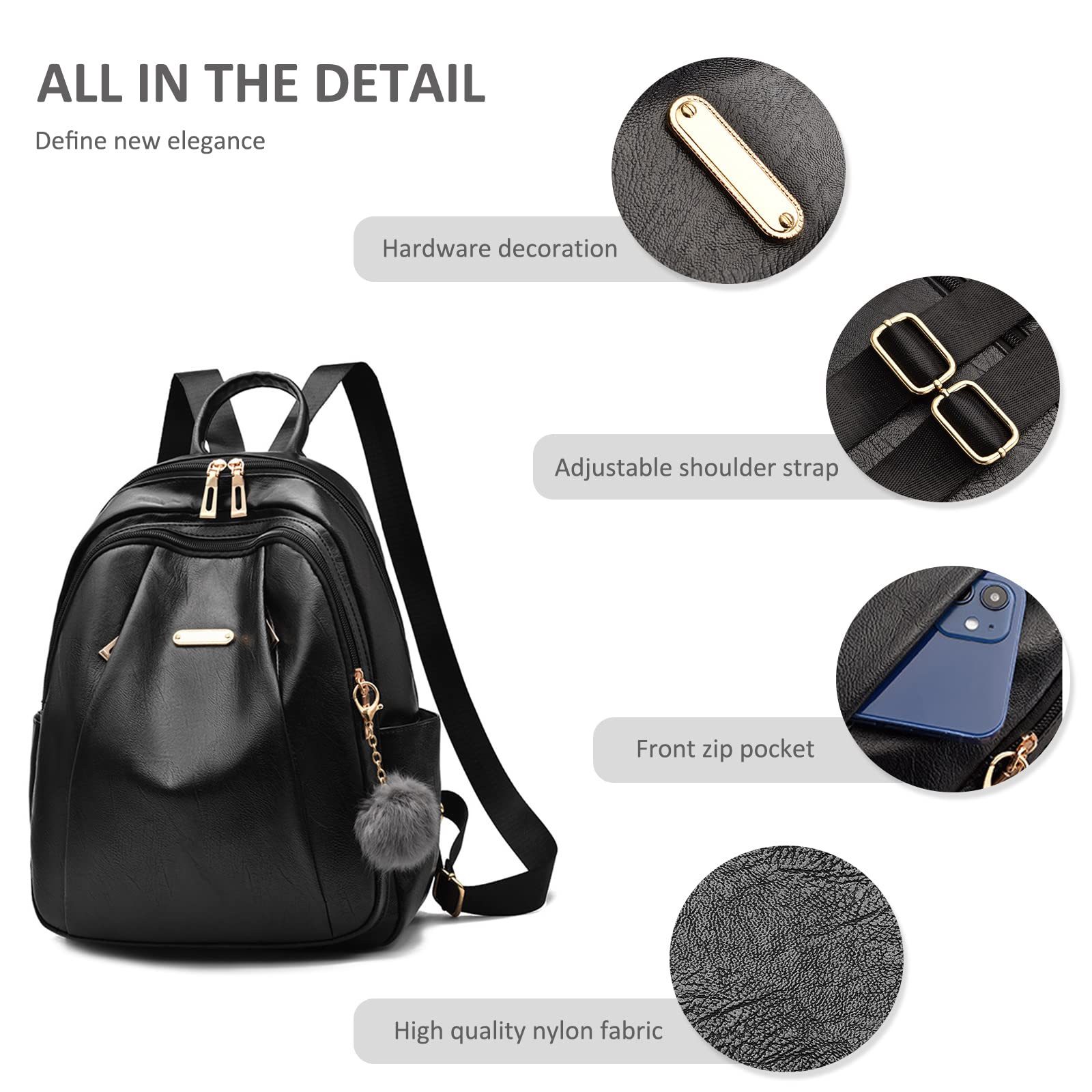 NICOLE & DORIS Borsa a Zainetto Donna Zaino Elegante Pelle PU Zaino Antifurto Impermeabile Casual Daypack Zainetti Grande Capienza Zaini per Città Viaggio Lavoro Bianco